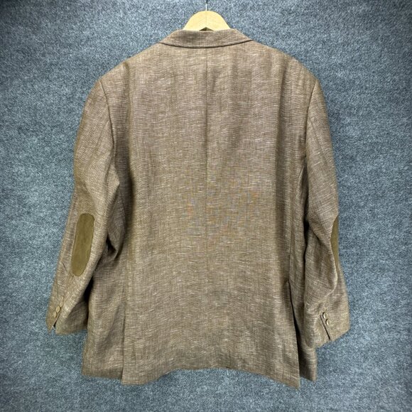 Inserch Sport Coat Mens 2XL Brown 100% Linen Jacket Blazer Elbow Patch‎ 2 Button - Picture 5 of 16